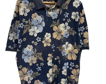 Polo vintage con estampado floral integral OP de los años 90, talla XL