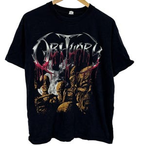 Vintage Y2K Obituary Metal Band Big Print Skeleton Tee Size Large