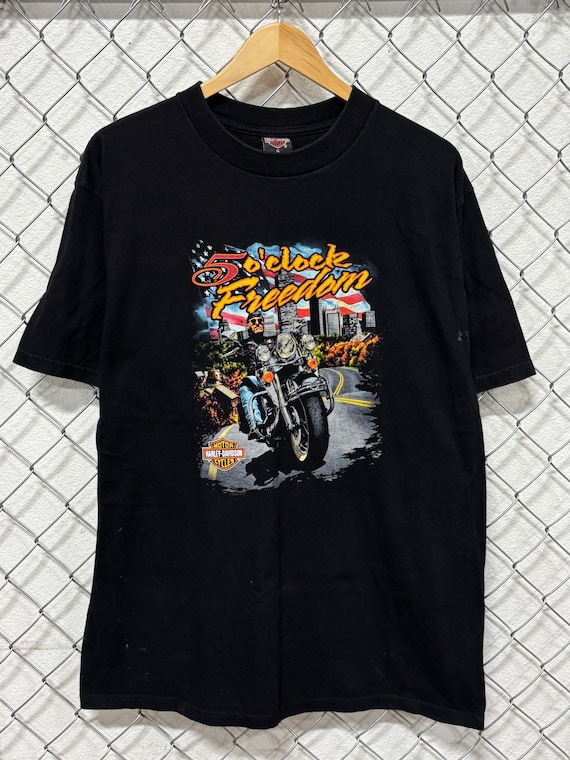Vintage Harley Davidson 5 O'clock Freedom Biker Graphic Tee Size