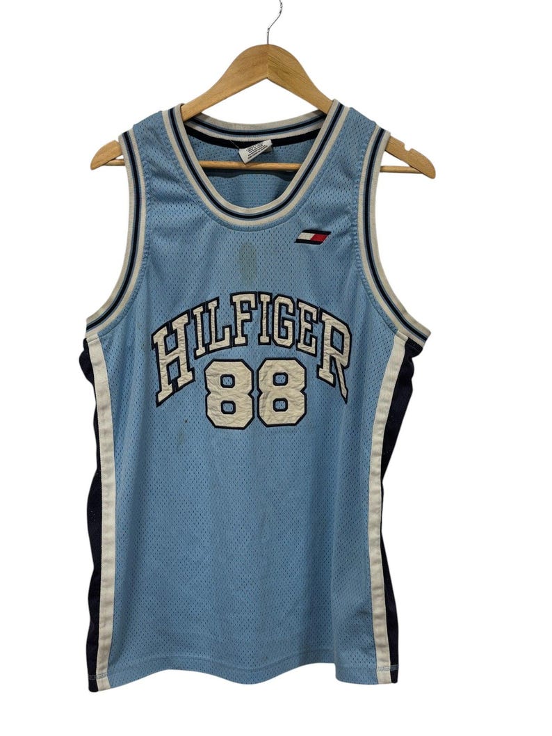 Vintage 90's Tommy Hilfiger UNC Blue 88 Basketball Jersey Size Large image 1