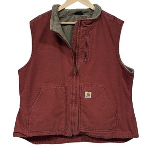 Vintage Carhartt Women's Sherpa Lined Pink Zip up Work Vest Size