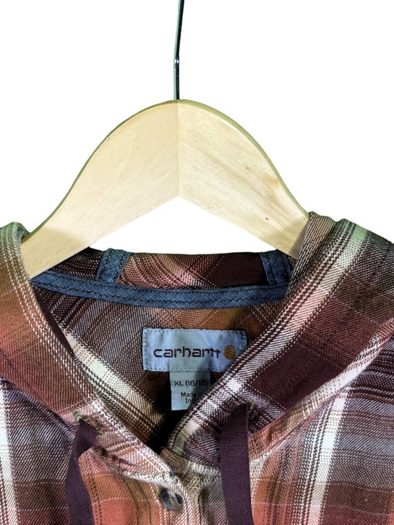 Carhartt Plaid Button Up Hooded Long Sleeve Shirt… - image 3
