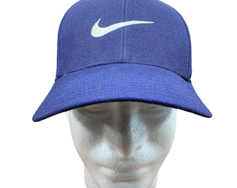 Vintage 90er Jahre Nike Classic Gesticktes Swoosh Logo Navy Blau Hut Größe 7