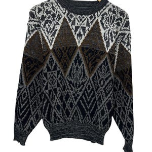Vintage 90&#39;s Abstract Art Knit Acrylic Sweater Size Medium