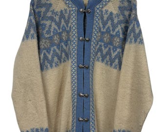 Suéter vintage Nordstrikk con cierre de punto y rombos, fabricado en Noruega, talla XL