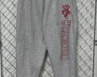 Vintage 90's Wisconsin Badgers Mascot Grey Sweatpants Size 32x30