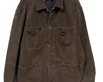 Vintage 90-tals Tough Duck mörkbrun flanellfodrad jacka storlek XXL