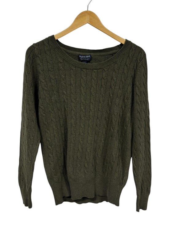Vintage Polo Jeans Company Olivfarben Zopfmuster Pullover XL