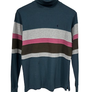 Vintage Polo Ralph Lauren Striped Mock Neck Long Sleeve Shirt Size L (Womens)