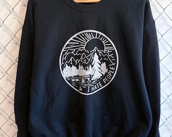 Suéter vintage Y2K "Odio a la gente" para exteriores, talla grande.