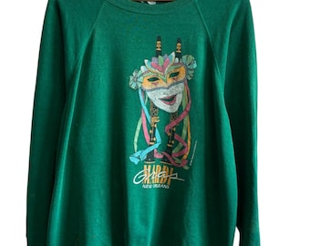 Vintage 80's New Orleans Mardi Gras Crewneck Sweater Size XL