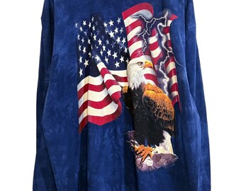 T-shirt Vintage The Mountain Années 90 - Imprimé Aigle Dans La Neige - Taille 3XL - Coton - Occasion Parfait état - Made In USA