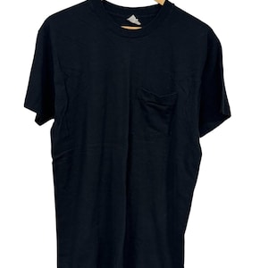 Vintage Black Fruit of the Loom Pocket Blank Tee Size XL