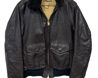 Chaqueta de vuelo vintage LL Bean de piel de cordero marrón, años 50, talla grande