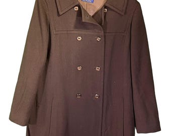 Abrigo de lana cruzado vintage Pendleton Brown, talla grande