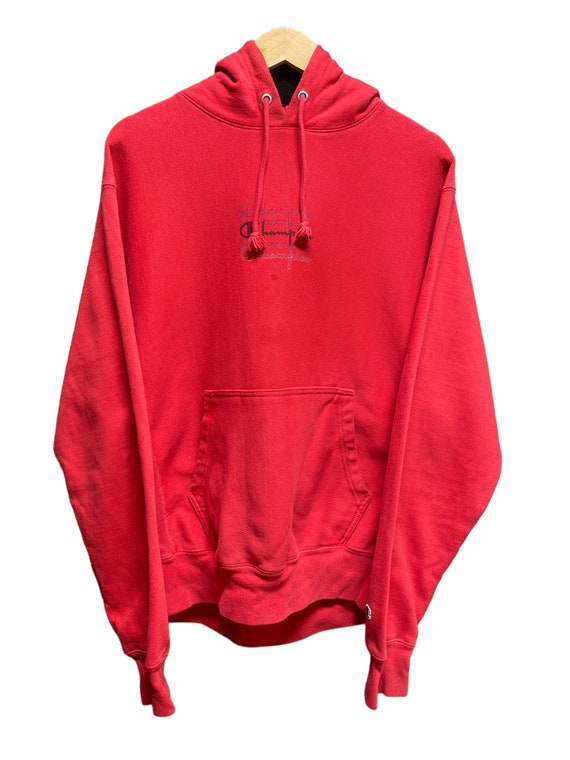 Champion Reverse Weave Center Logo Red Hoodie Size