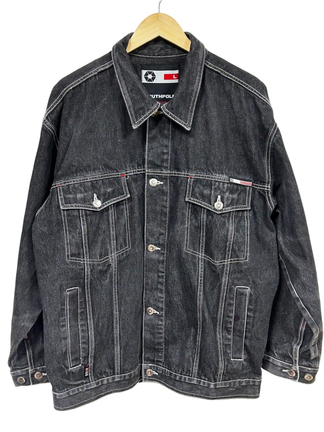 Vintage Y2K South Pole Black Denim Trucker Jacket Size Large