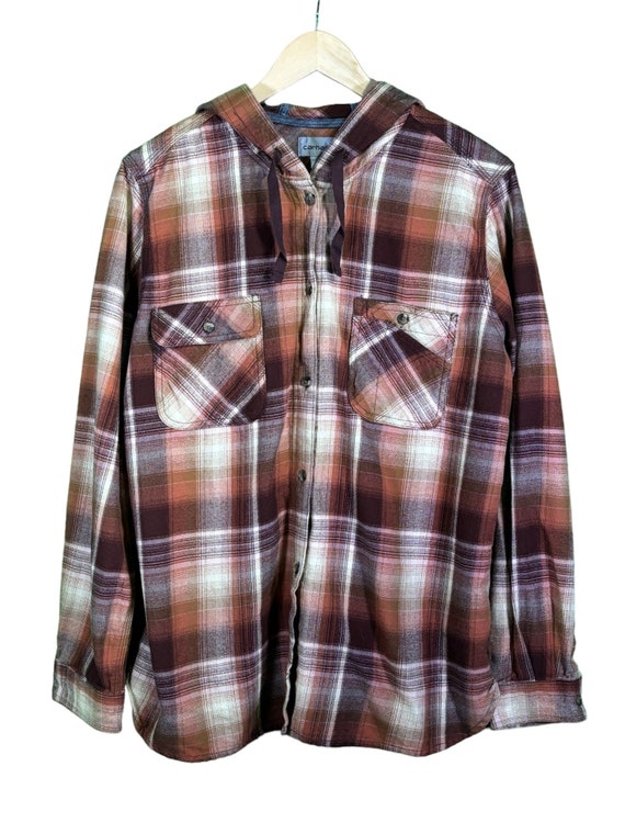 Carhartt Plaid Button Up Hooded Long Sleeve Shirt… - image 1