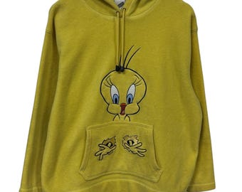 Vintage Y2K Tweety Bird Yellow Fleece Hoodie Size Large