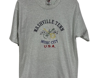 Vintage 90's Nashville Tennessee Music City Embroidered Tee Size Large