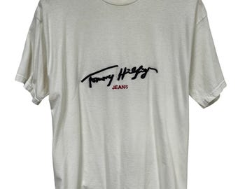 Vintage 90's Tommy Hilfiger Jeans Script Logo Graphic Tee Size Medium