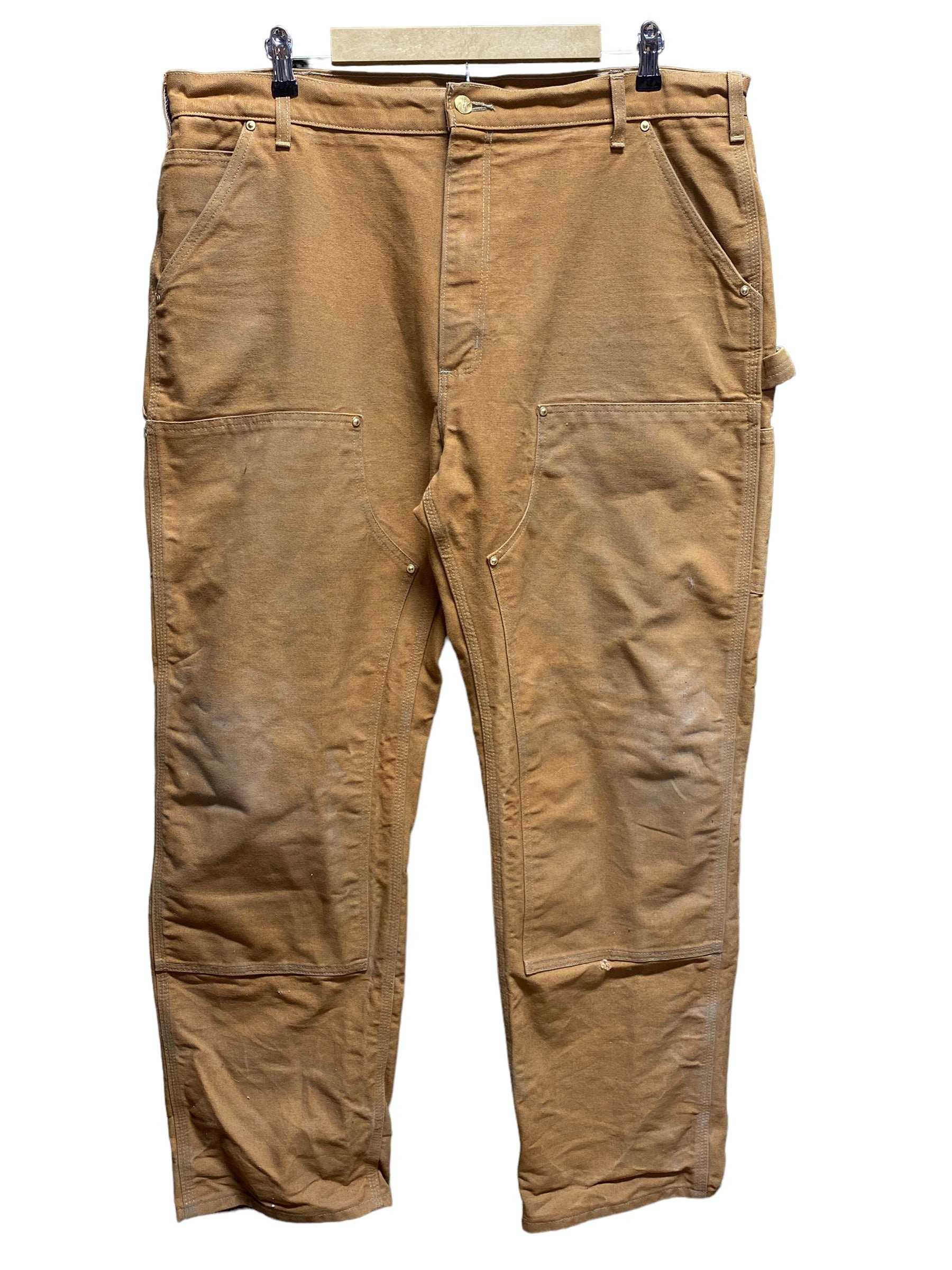 Carhartt Pants Mens 32x34 Double Knee Made in USA Tan Loose Original Fit  Ripped