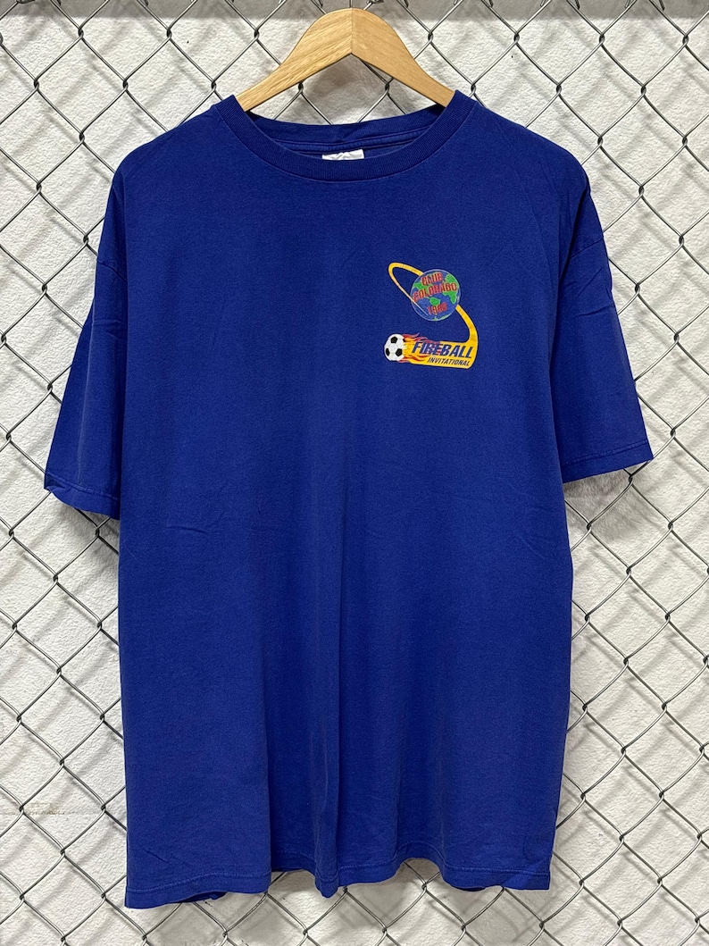 Vintage 1998 voetbal Fireball Invitational Adidas T-shirt met print, maat Large afbeelding 1
