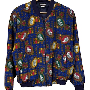 Vintage 90's Notations Greek Gods Bomber Jacket All Over Print Size Medium