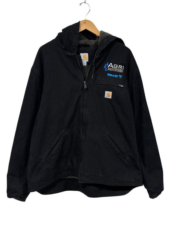 Vintage Carhartt J130 Black Zip up Hooded Work Jacket Size XL