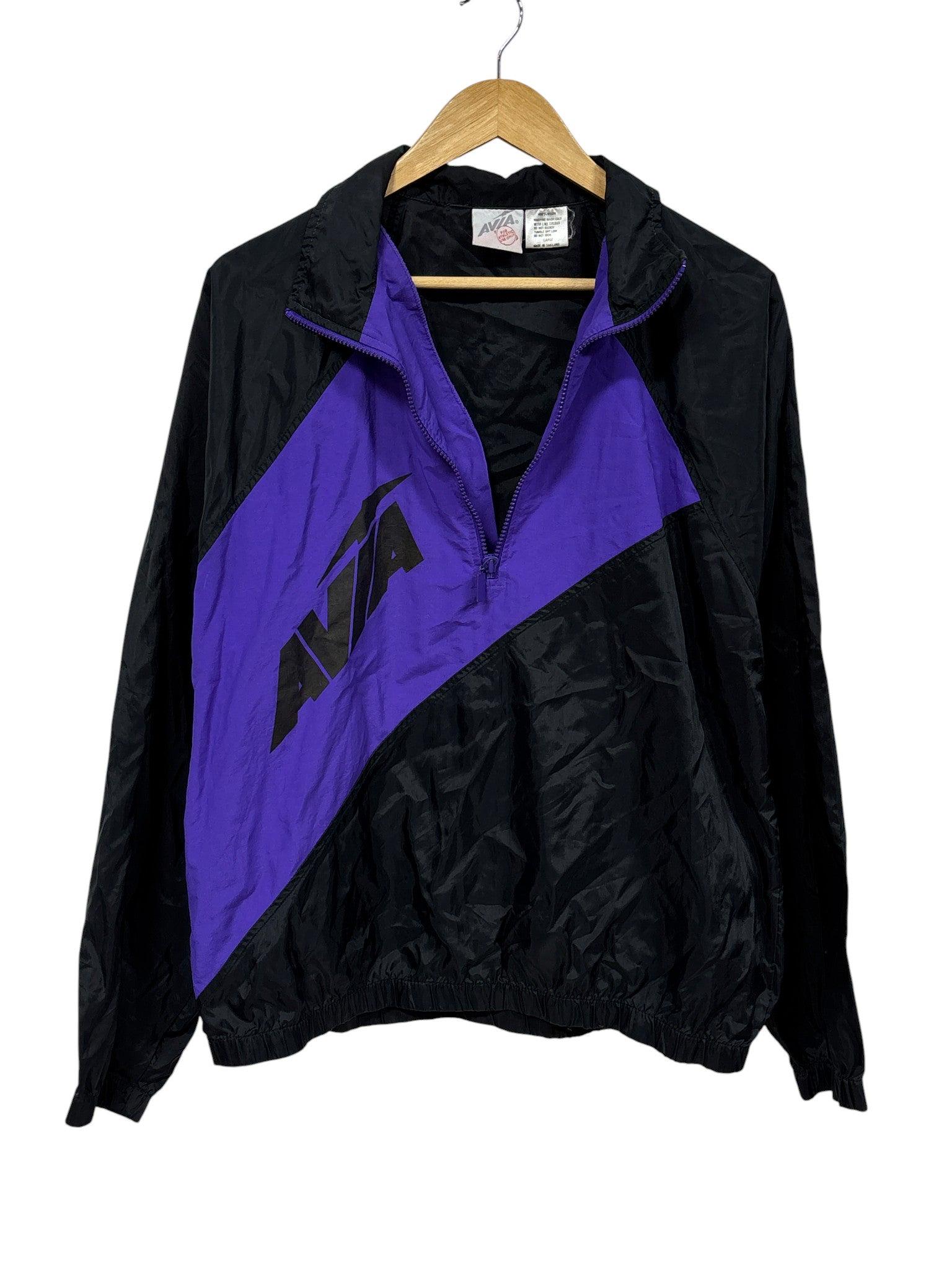 Vintage 80's Avia Black Purple Half Zip Windbreaker Jacket Size
