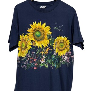 Vintage 90&#39;s Sunflower Garden Nature Graphic Tee Size Large