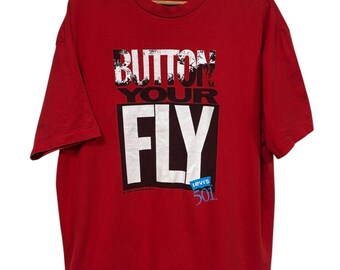 Vintage 90's Levi's Button Your Fly 501 Graphic Tee Size XL