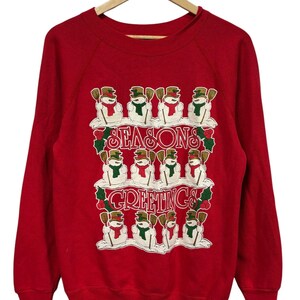 Vintage 80&#39;s Christmas Seasons Greetings Snowmen Sweater Size Large