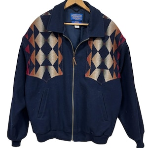 Chaqueta vintage Pendleton de alta calidad estilo azteca estilo western con cremallera, talla grande