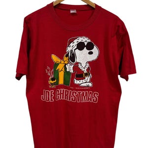 Vintage 90&#39;s Charlie Brown Snoopy Joe Christmas Graphic Tee Size Large