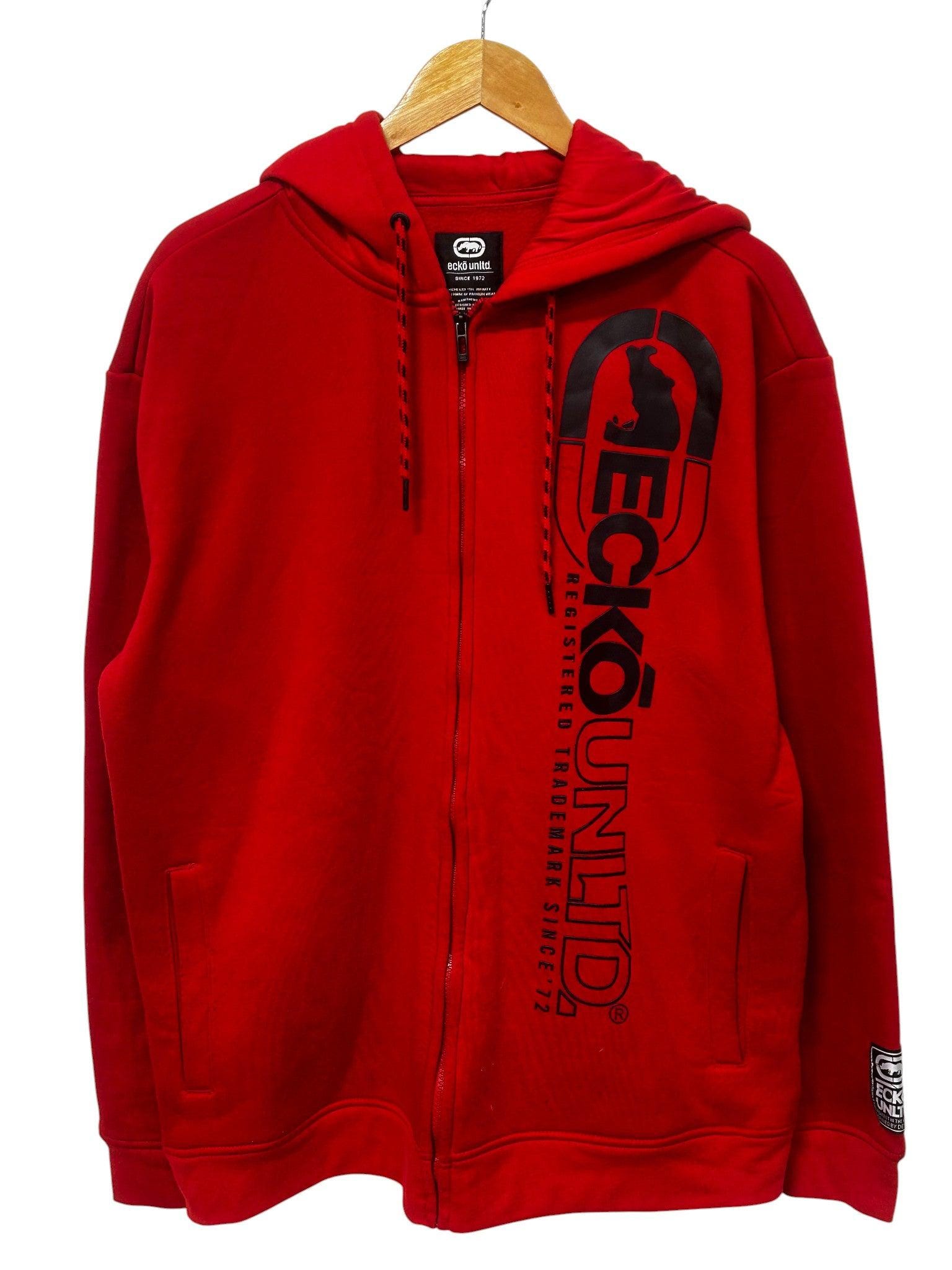 Vintage Y2K Ecko Unlimited Classic Logo Red Zip up Hoodie Size XL 