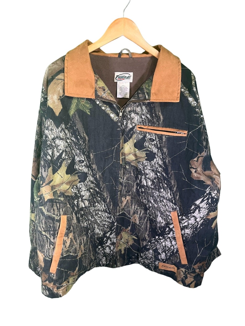 Vintage Mossy Oak Hunter Woodland Camo Duck Jacket Size XL image 1