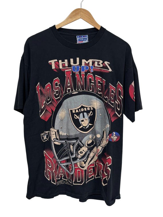 希少！90's NFL LOS ANGELS RAIDERS Vintage 90's Thumbs up Los Angeles Raiders NFL Big Print Tee Size
