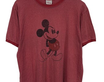 Vintage Disney Mickey Mouse Cartoon Ringer Tee Size Large
