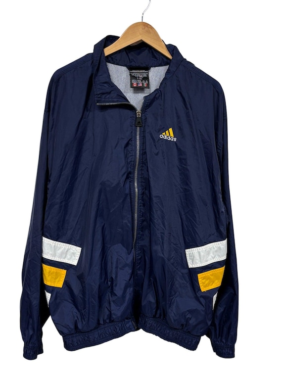 Vintage 90's Adidas Big Logo Navy Blue Gold Windbreaker Jacket
