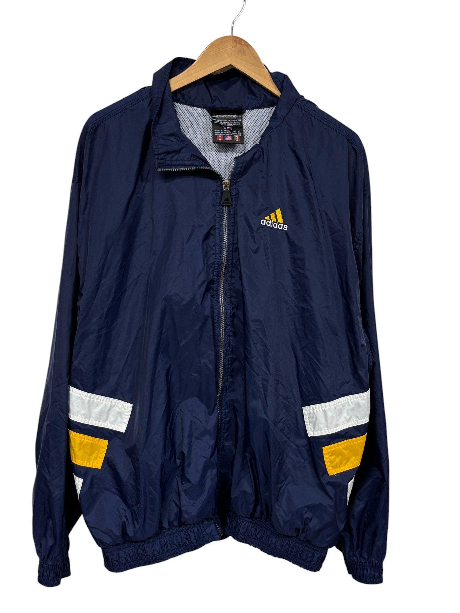 Vintage 90's Adidas Big Logo Navy Blue Gold Windbreaker Jacket