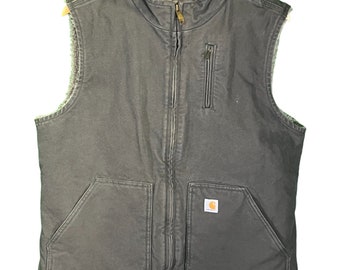 Vintage Carhartt Sherpa Lined Full Zip Work Vest Grey Size XL