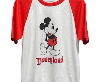 Vintage 80-tals Disney Mickey Mouse Disneyland Ringer-stil T-shirt storlek Large
