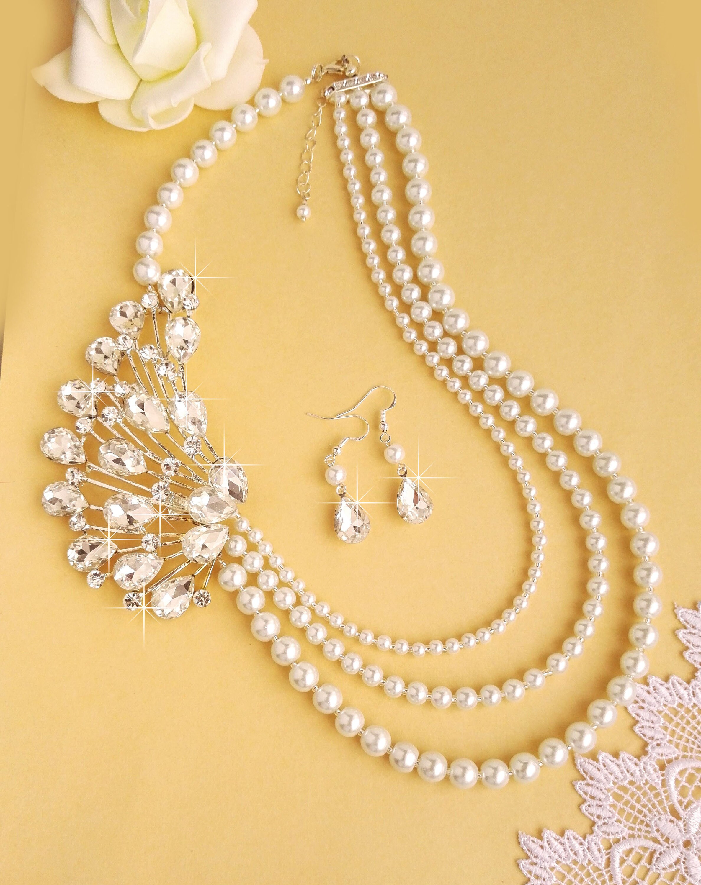 Beaded Bride Jewelry Set White Pearl Jewelry Set Bridal Etsy
