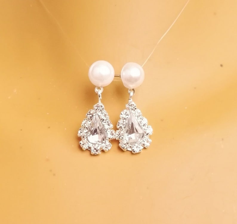 Beaded Bride Jewelry Set White Pearl Jewelry Set and Earring Set Wedding Jewelry Bridal necklace Rhinestones Jewelry Set