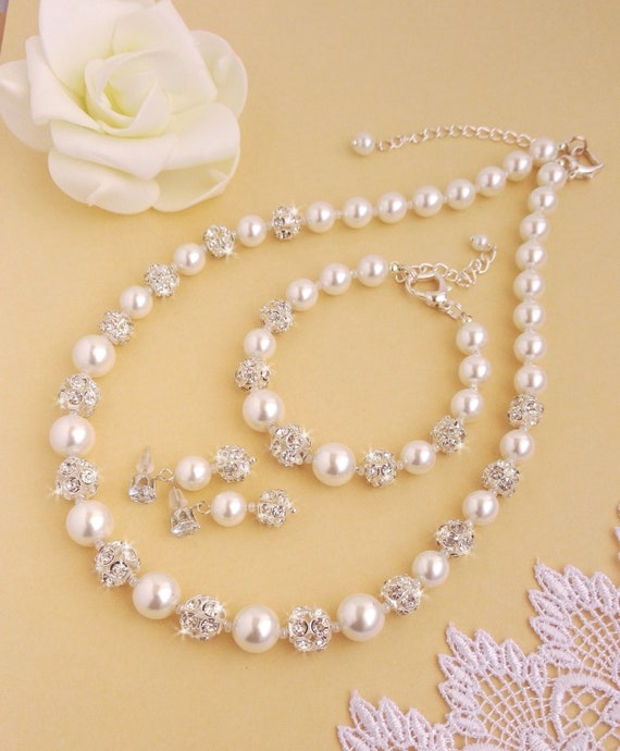 Bride Jewelry Set Rhinestones Beads And Pearl Jewelry Set Etsy etsy