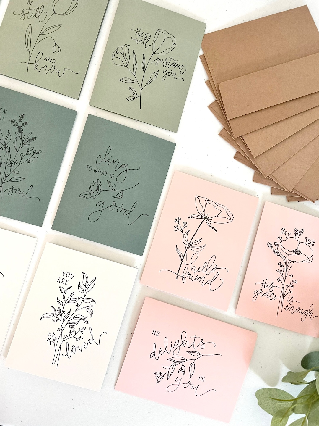 Hand Drawn Encouragement Notecard Set, Floral Lettered, Assorted Colors ...