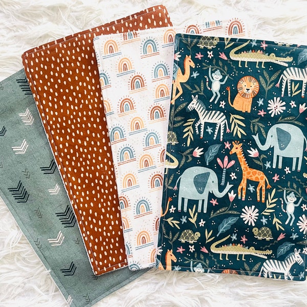 SALE!!! Set of 4 Jungle Friends Burp Cloths, Baby Gift, Gender Neutral, Newborn, Baby Shower