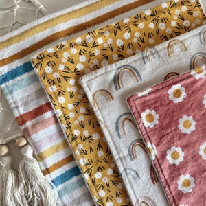 Rainbow Burp Cloths, Set of 4, Handmade Cotton Micro-Terry Baby Gift