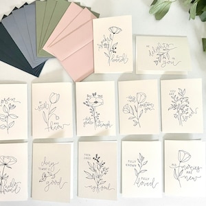 SALE!!! Set of 12 Ivory Hand Drawn Blank Notecards, Freehand Lettered, Handwritten, Encouragement, Gift Idea